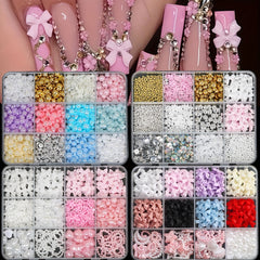 500PCS 3D Nail Art Kit Resin Bows Flat Back Pearls Assorted Shapes DIY Craft
