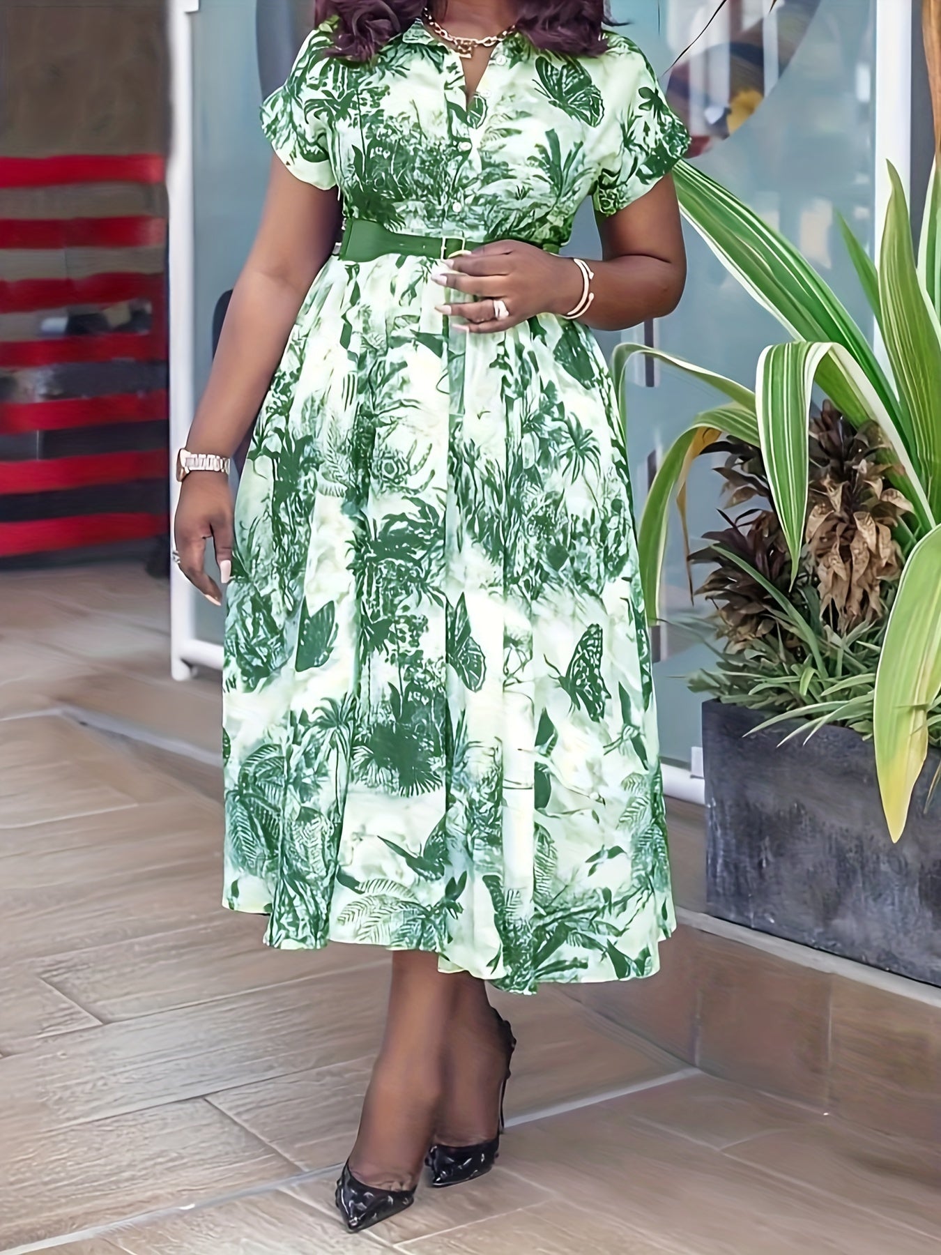  Painting Print V Neck Maxi Dress