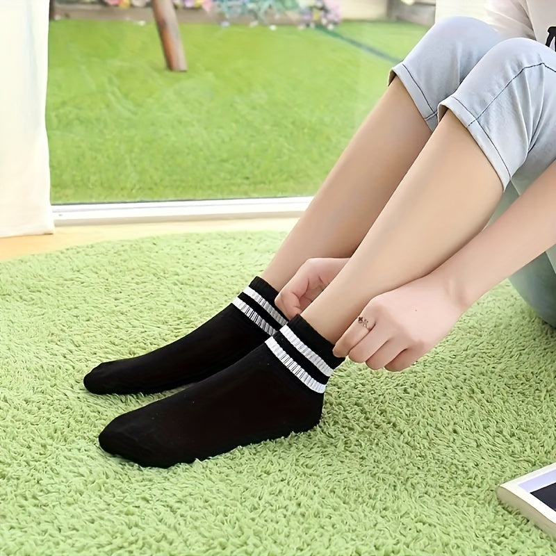 5 Pairs Striped Sports Socks All Match Women's Stockings & Hosiery