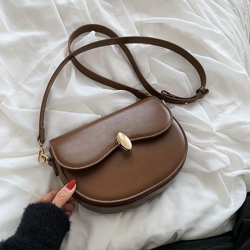 Vintage Saddle Bag Solid Buckle Flap Purse Faux Leather Crossbody