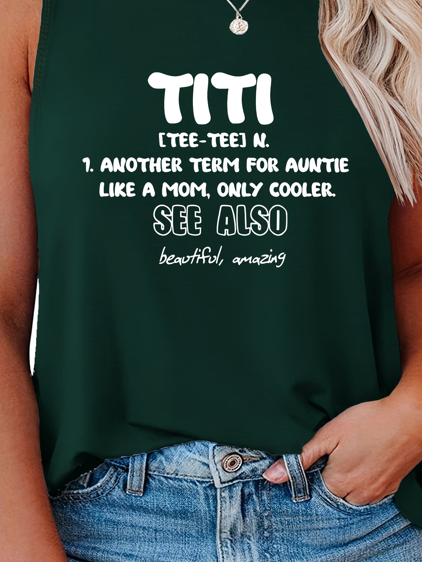  Casual Tank Top Women's Plus Slogan Print Round Neck Stretch