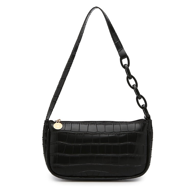Crocodile Embossed Shoulder Bag Zipper Bag For Work