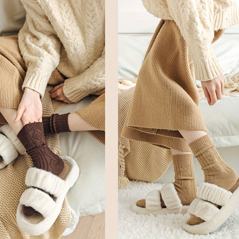 6 Pairs Argyle Solid Socks Mid Tube Women's Stockings