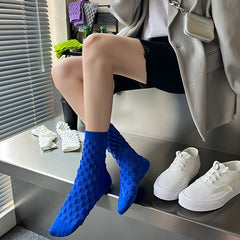 9 Pairs Textured Solid Socks Soft Mid Tube Stockings & Hosiery