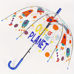 Kids Clear Bubble Umbrella With Easy Grip Handle Dinosaur Dots Rocket Flower