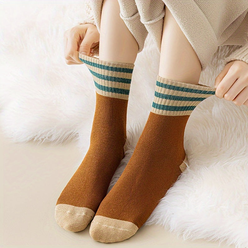 10 Pairs Striped Colorblock Socks Cozy Mid Tube Women's Stockings