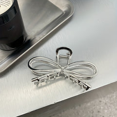 Silvery Bowknot Hair Claw Clip Strong Grip Hair Jaw Clip