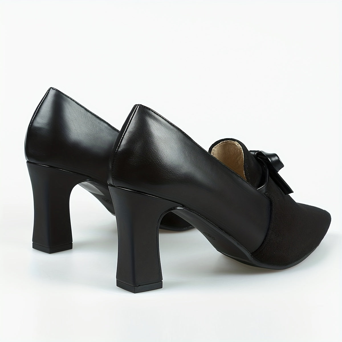 Women's Bowknot Court Pumps Pointed Toe Block Heels
