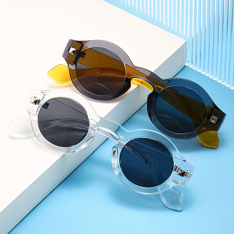 Y2K Round Sunglasses Hiphop Rivet Anti Glare Glasses UV400