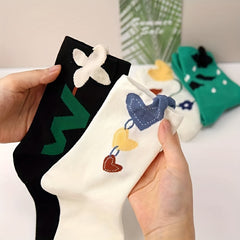 4 Pairs Heart Print Socks Soft Mid Tube Women's Stockings