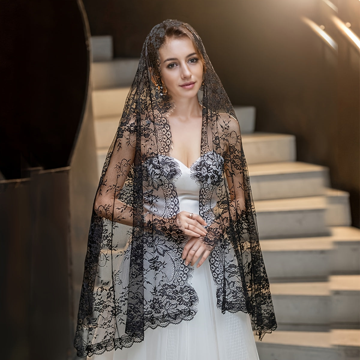 Floral Pattern Lace Veil for Brides & Events