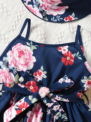 Girls Casual Floral Print Cami Dress 2PCS Set