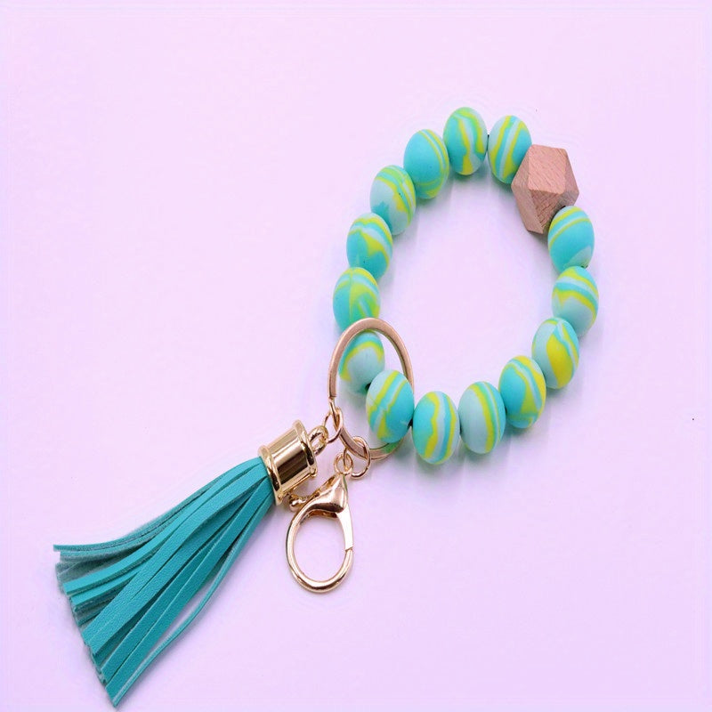 Colorful Beaded Bracelet Charms Tassel Decor Wrist Key Bag Pendant