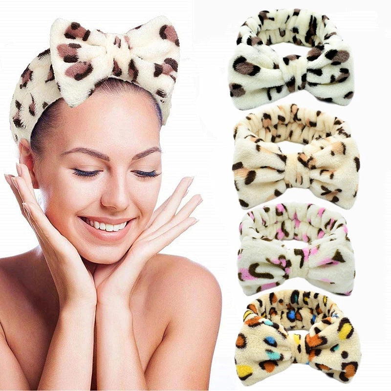 Spa Headband Leopard Print Elastic Hair Band for Girls Women