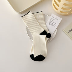 6 Pairs Contrast Trim Socks Mid Tube Women's Stockings