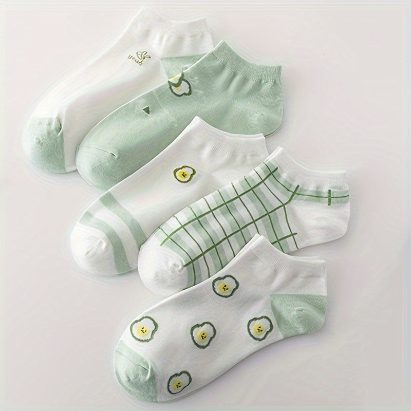 5 Pairs Fruit Print Socks & Low Cut Ankle Socks Women's Stockings
