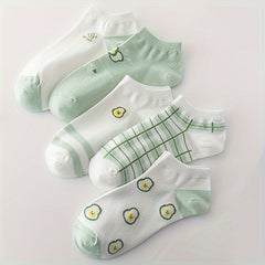 5 Pairs Fruit Print Socks & Low Cut Ankle Socks Women's Stockings