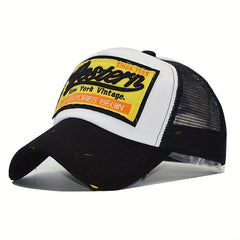 Vintage Block Trucker Hat Western Embroidery Patch Baseball Cap