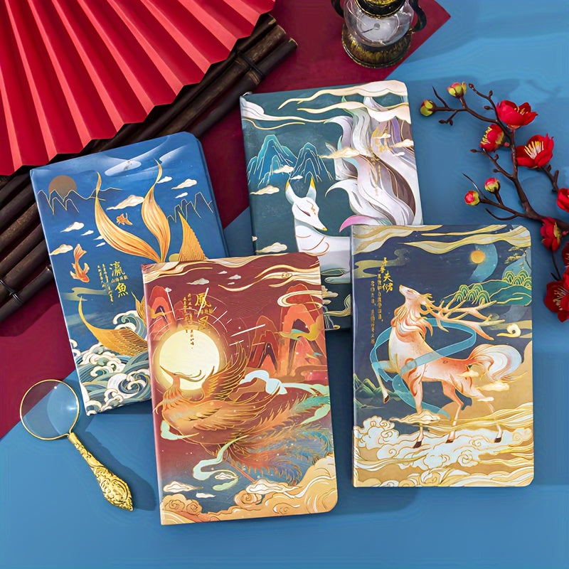 2 Pack Chinese Style Mythical Creatures Journal & Notebook Set Vintage Design