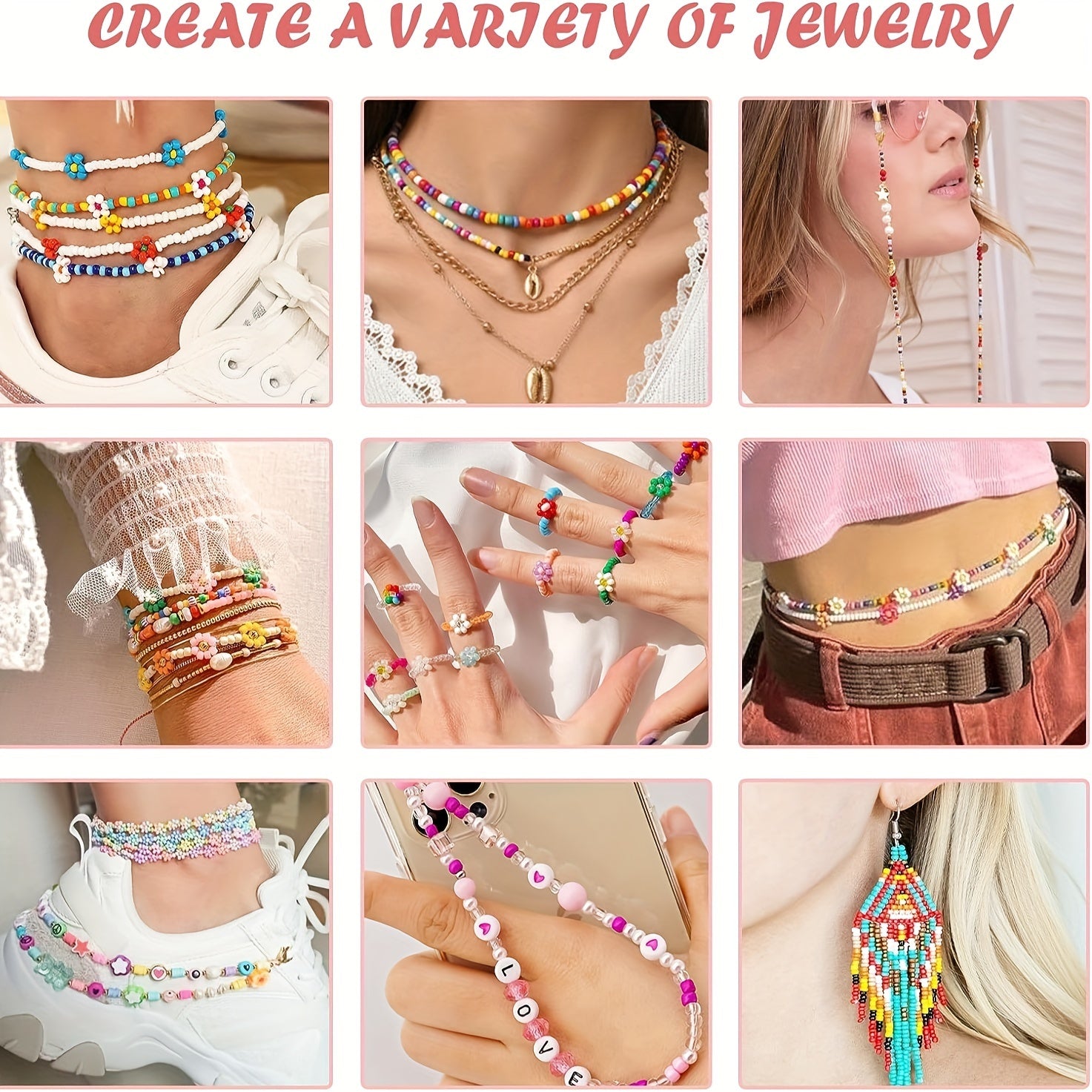 3500pcs 24 Colors 4mm Glass Rice Beads Set Seed Bead Handcraft DIY Jewelry