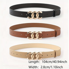 3pcs Men's C Letter Buckle Belt Classic PU Leather Retro Pants Decoration