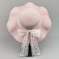 Lace Straw Sun Hat Ribbon Bowknot Decor