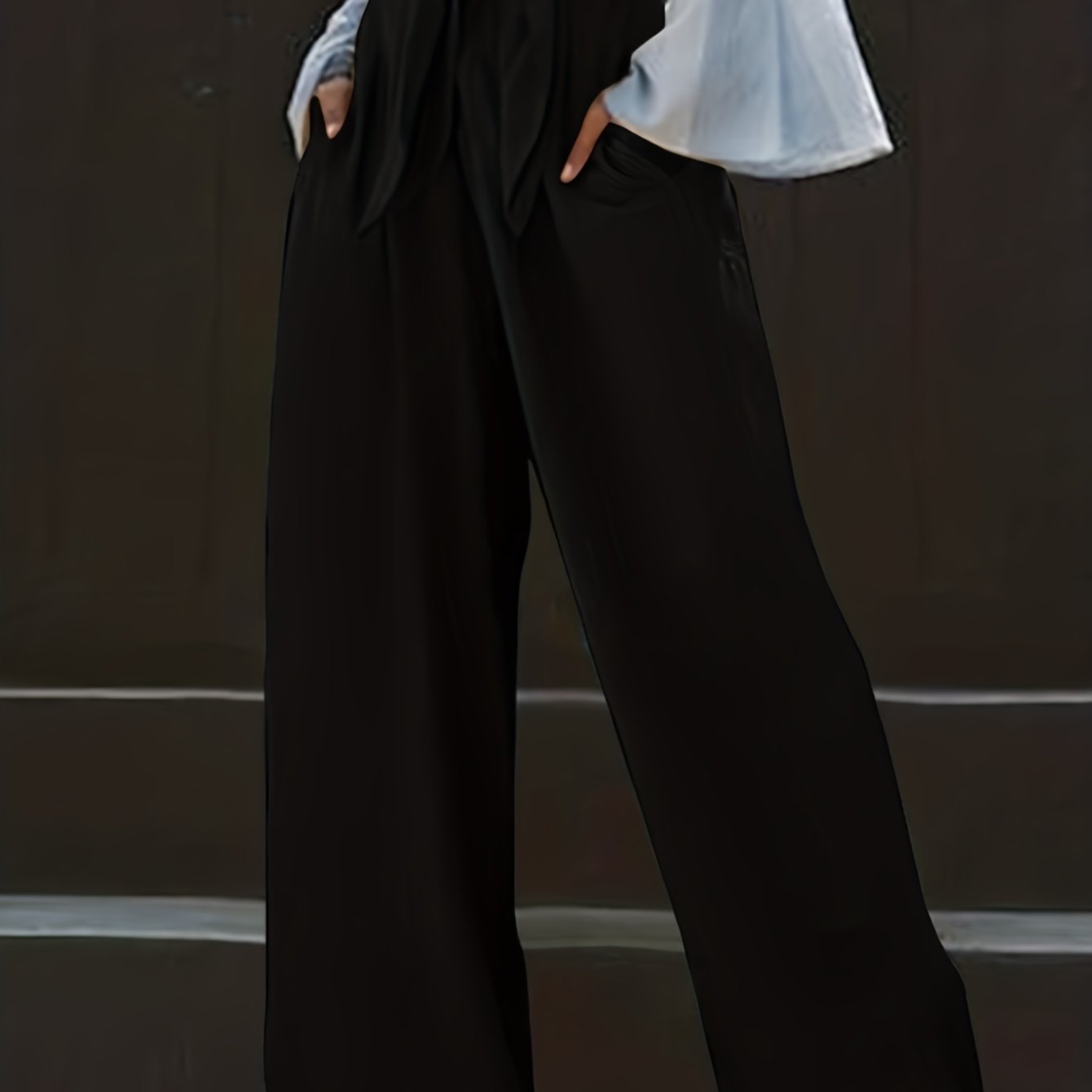 Women's Plus Elastic High Rise Wide Leg Trousers With Pockets