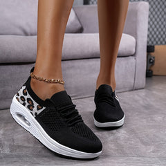Leopard Print Chunky Sneakers Air Cushion Walking Shoes Women's Footwear