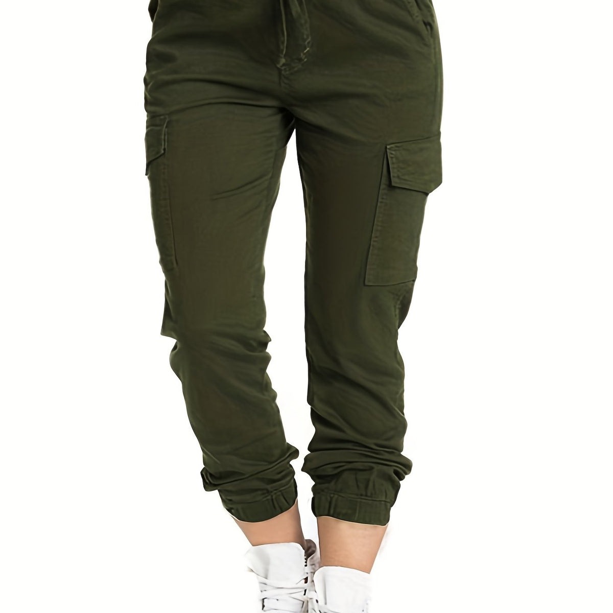 Y2K Solid Cargo Pants Elastic Waist Long Length With Pockets