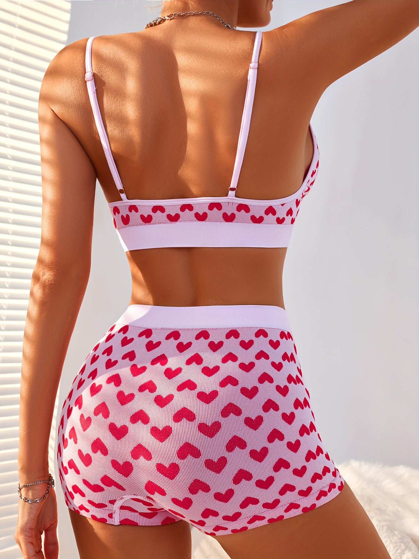 Heart Print Christmas Bra & Panties Lingerie Set