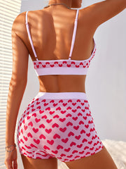 Heart Print Christmas Bra & Panties Lingerie Set
