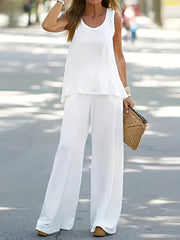  Solid Tank Top & Wide Leg Pants Set