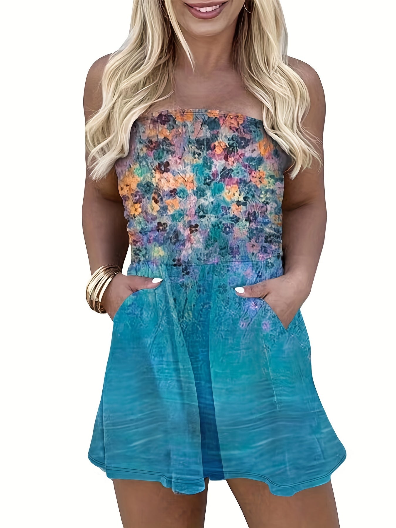 Floral Print Backless Romper Jumpsuit Tube Romper Women's Clothing