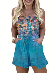 Floral Print Backless Romper Jumpsuit Tube Romper Women's Clothing