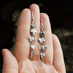 Men's Silver Leaf Dangle Earrings with Colorful Gemstones