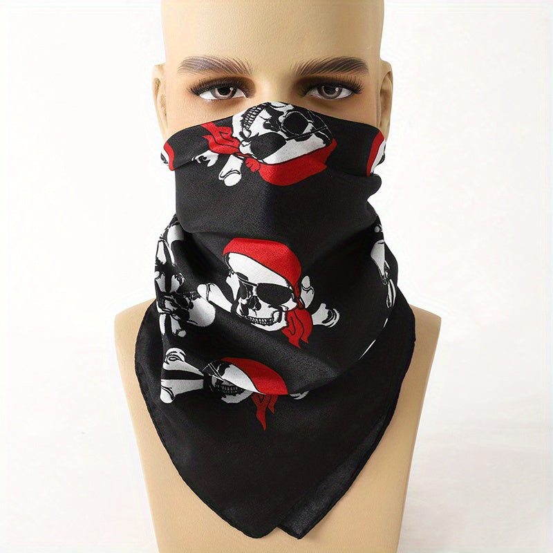 Skull Print Red Multifunctional Small Square Towel Men