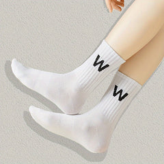 5 Pairs Letter Print Socks Breathable Women's Mid Tube Stockings