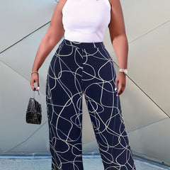  Abstract Stripe Print Wide Leg Trousers