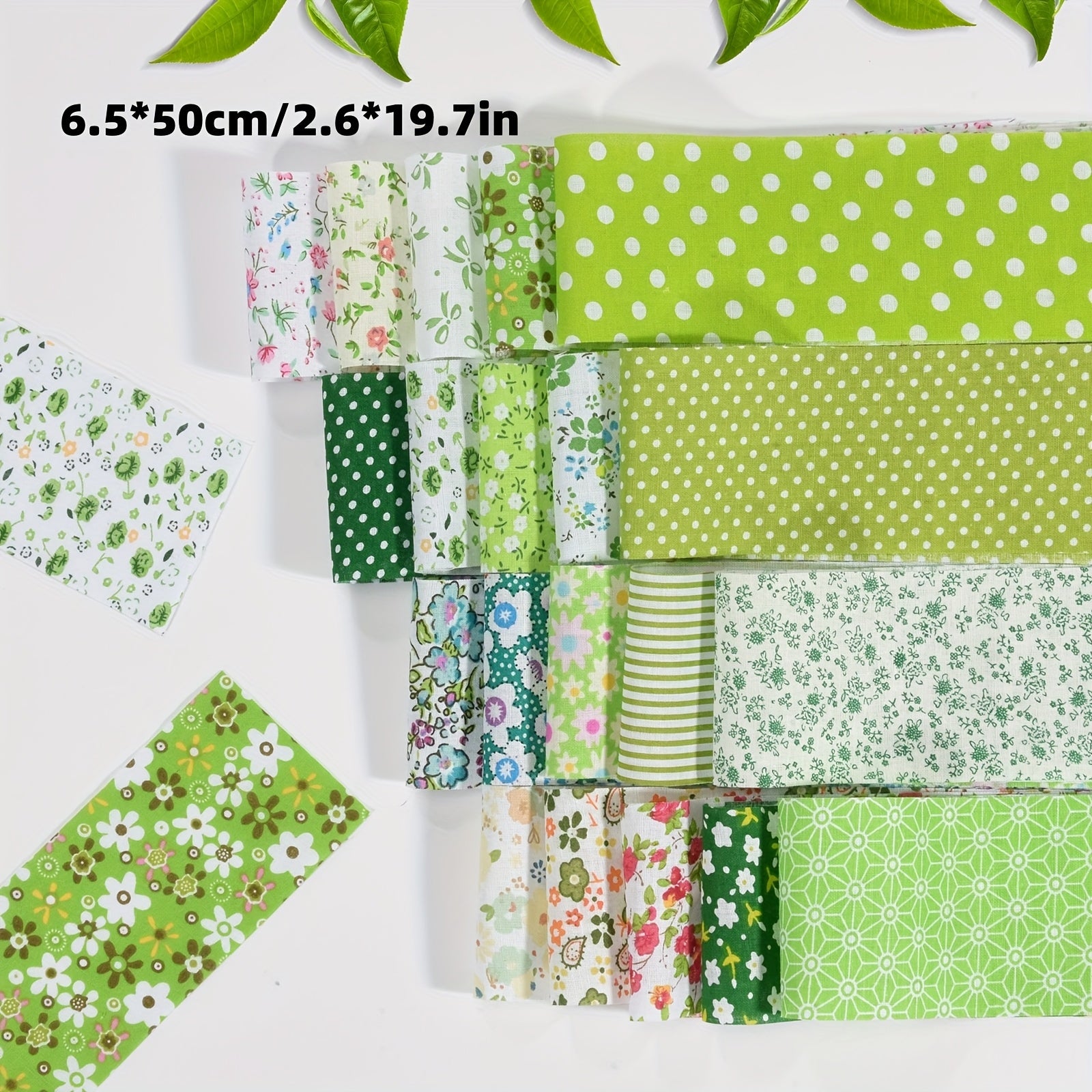 40pc Green Quilting Fabric Strips - Floral & Polka Dot Patterns - DIY
