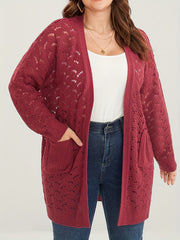  Casual Cardigan Women's Plus Hollow Knitted Long Sleeve Open Front Swe