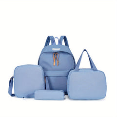 4PCS Pink Large Capacity Backpack Preppy Back To School Daypack