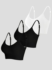 3pc Solid Sports Bras Comfy & Breathable Push Up Bra