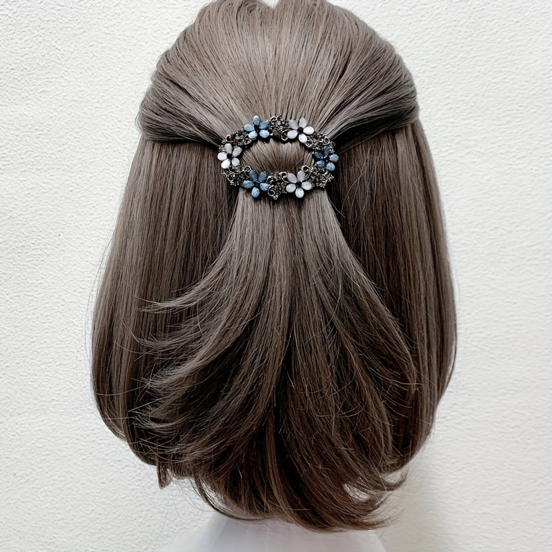 Vintage Rhinestone Flower Hollow Barrette Hair Clip for Women