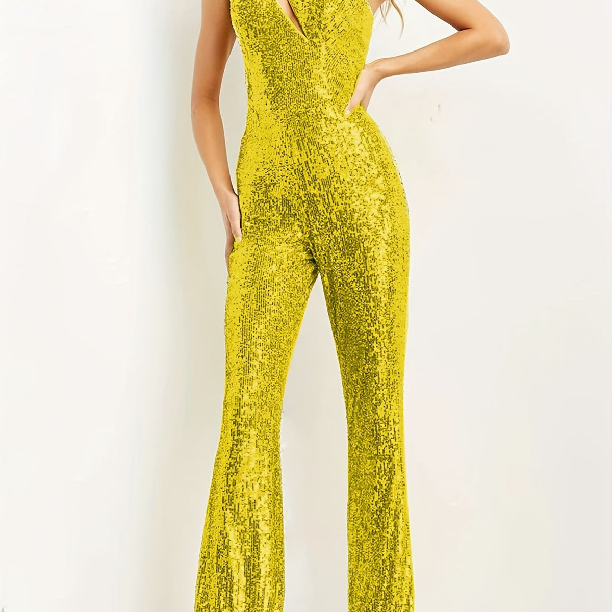 Glitter One Shoulder Sequined Jumpsuit For Party Club