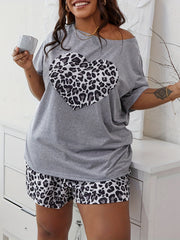  Leopard Heart Print Pajama Set
