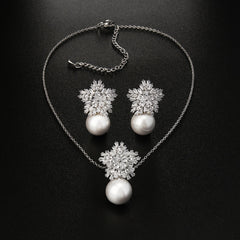 Flower Shape Faux Pearl Jewelry Set Necklace & Earrings