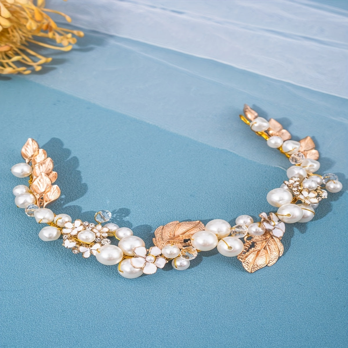 Golden Hairband Faux Pearl Tiara Wedding Dress Accessories