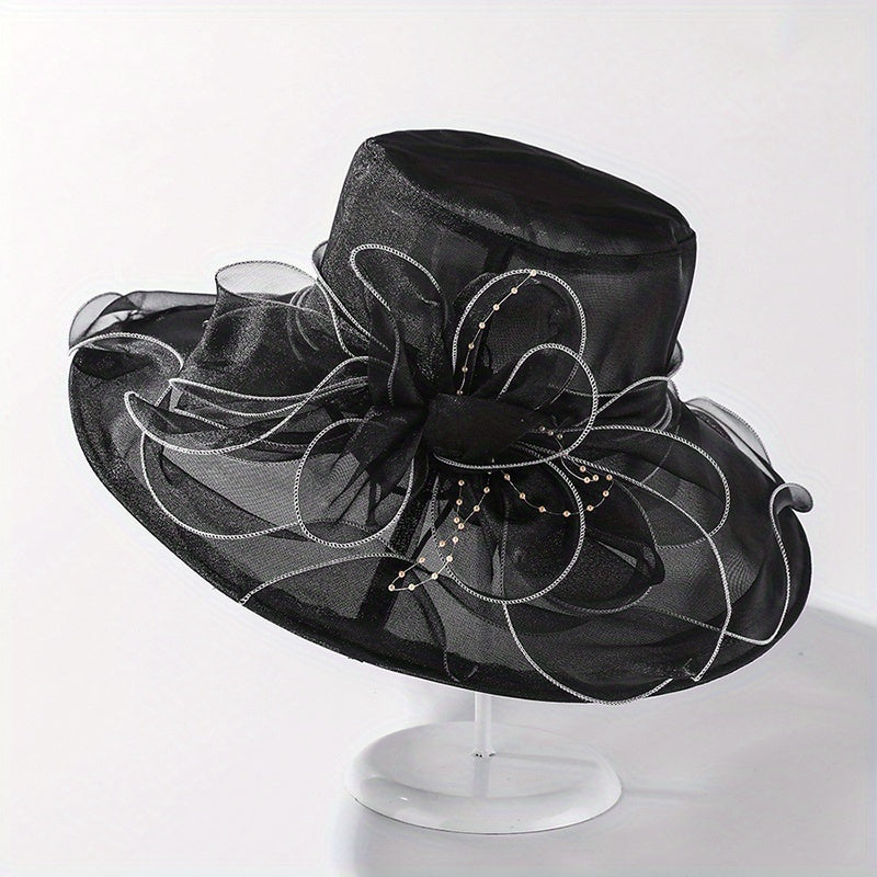 Sparkle Mesh Flower Bucket Hat Lightweight Sunscreen Basin Hat