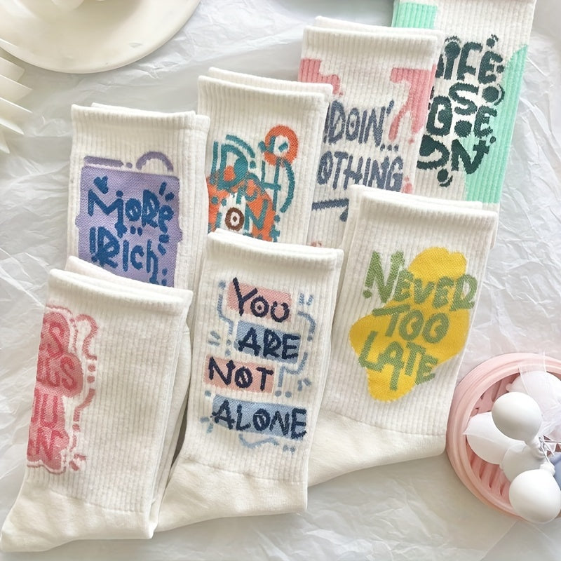 7 Pairs Letter Print Socks Comfy & Breathable Mid Tube Socks