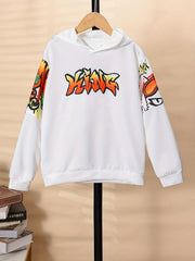 Animal & Letter Print Boys Hoodie for Spring Fall